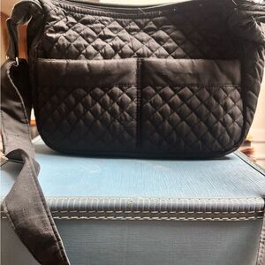 Stephanie Dawn quilted black fabric purse.